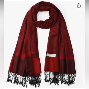 Pashmina / silk red black wrap / shawl with fringe size 64x27+3inch fringe